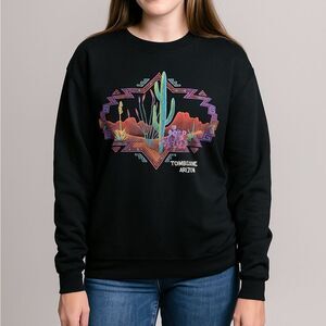 Vintage 90s Sportex Graphic Arizona Black Crewneck Sweatshirt Cactus Desert S